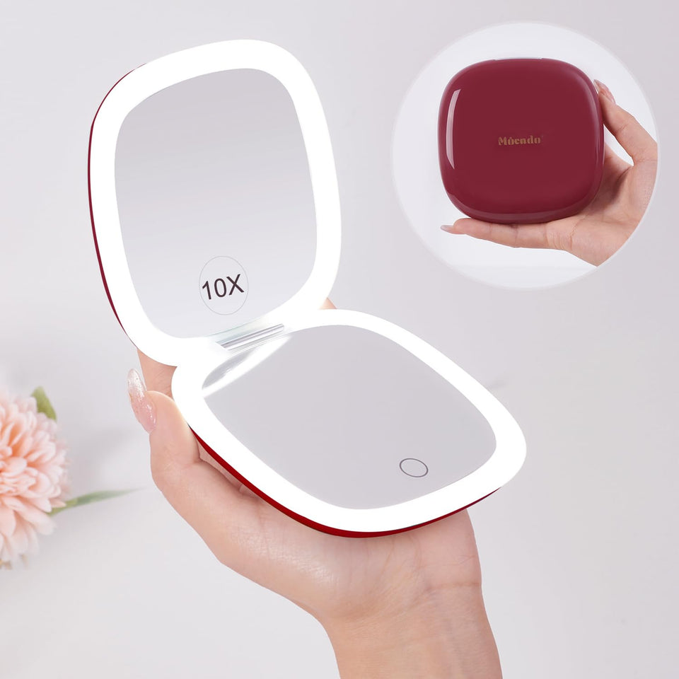 Mocado compact LED travel mirror with 1x magnification for quick full-face checks