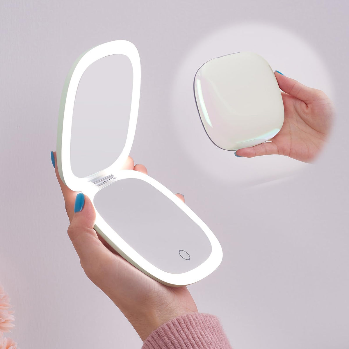 Mocado compact LED travel mirror with dual sides for on-the-go makeup