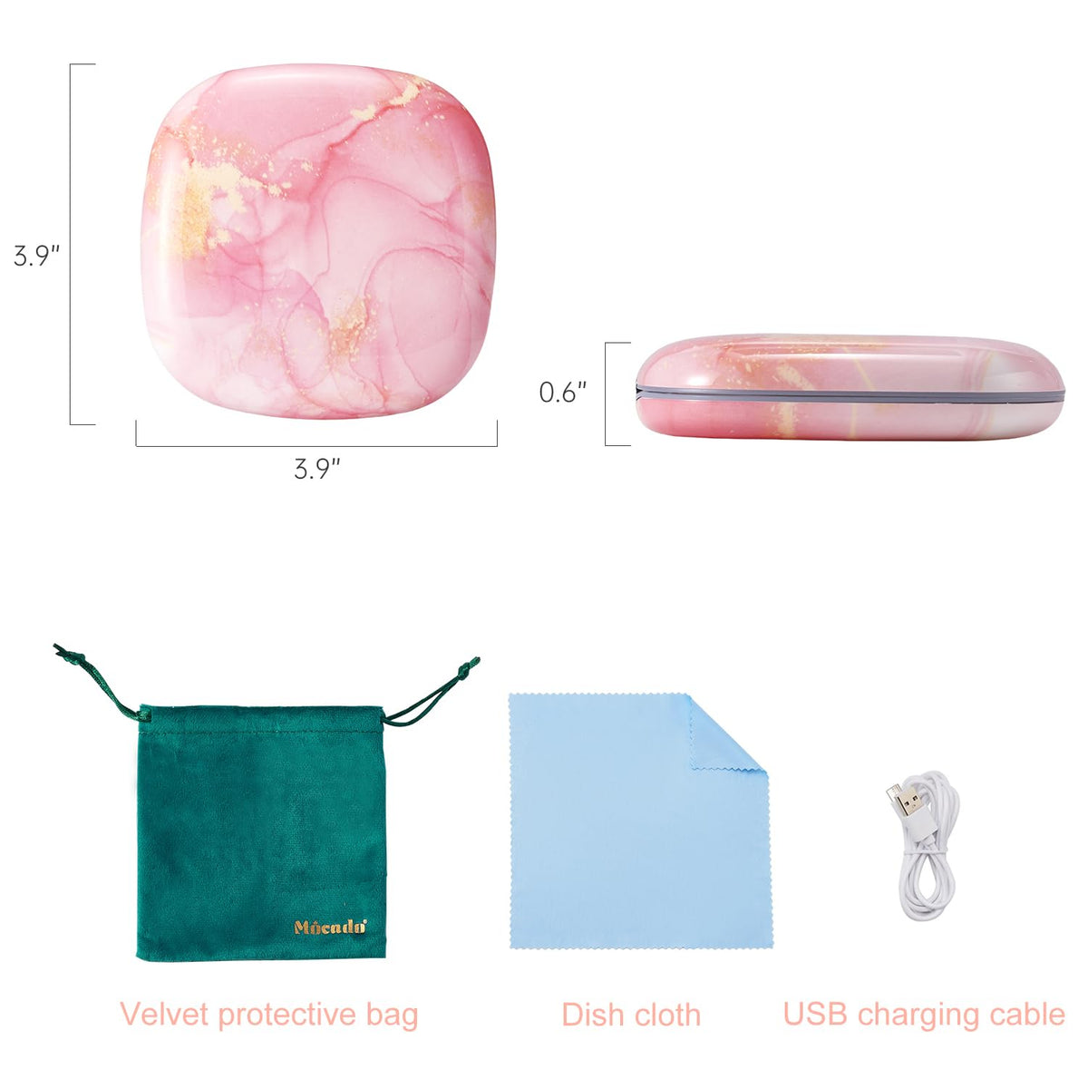 Mocado compact mirror fits easily in a purse for on-the-go touch-ups.