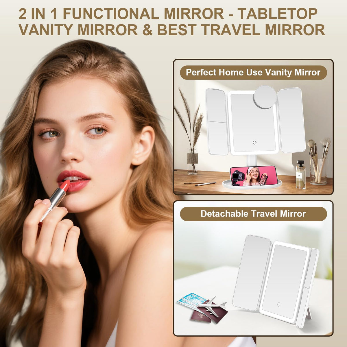 Mocado makeup mirror at 7x for precise eyebrow shaping.