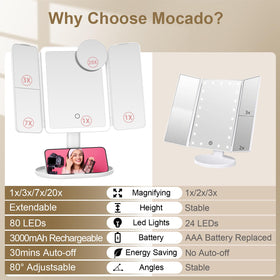 Mocado makeup mirror base stores cosmetics and tools.