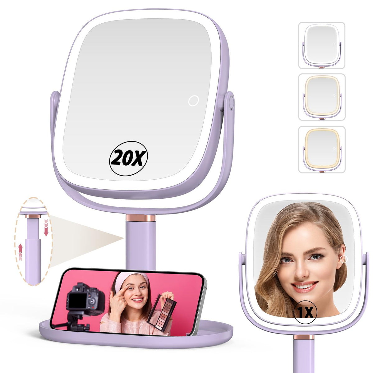Mocado makeup mirror with 1x/20x magnification for detailed makeup tasks