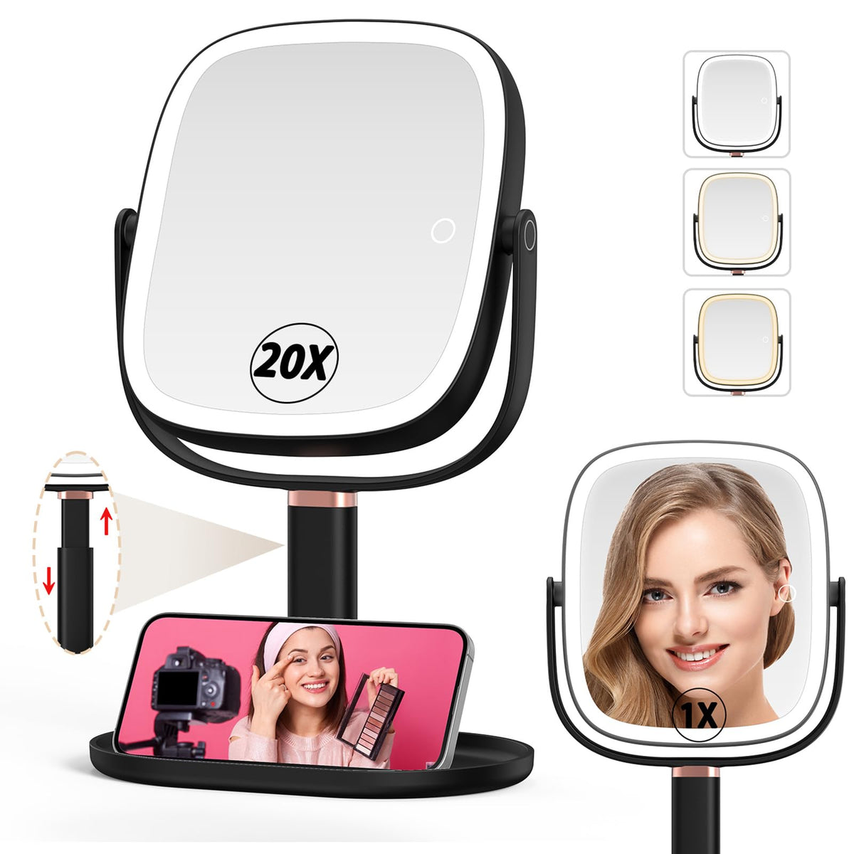 Mocado makeup mirror with lights 1x view for quick makeup checks in daylight