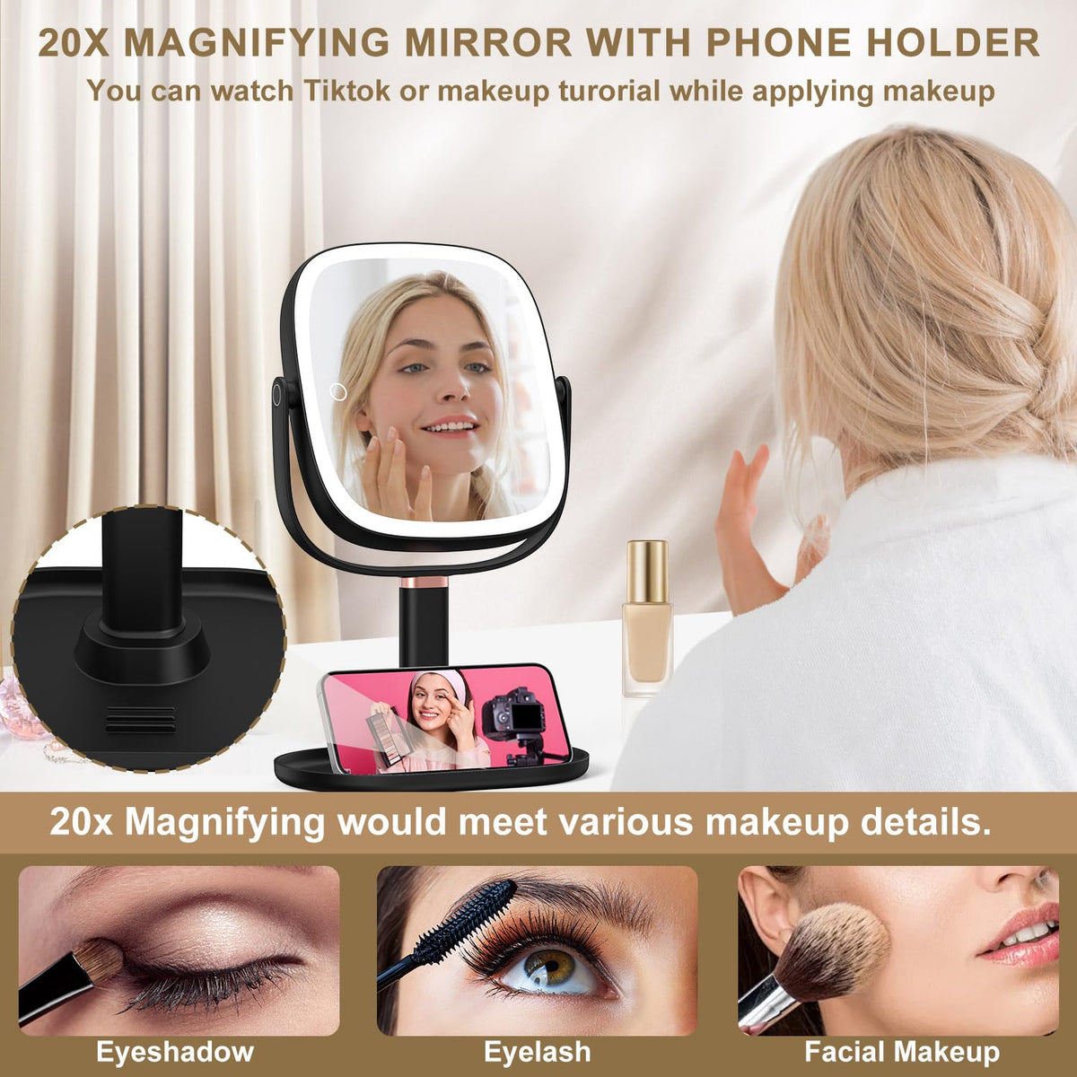 Mocado makeup mirror brightness control allows customization of light intensity