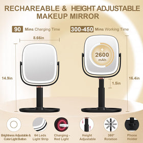 Mocado makeup mirror with lights demonstrates three color modes for true tone makeup