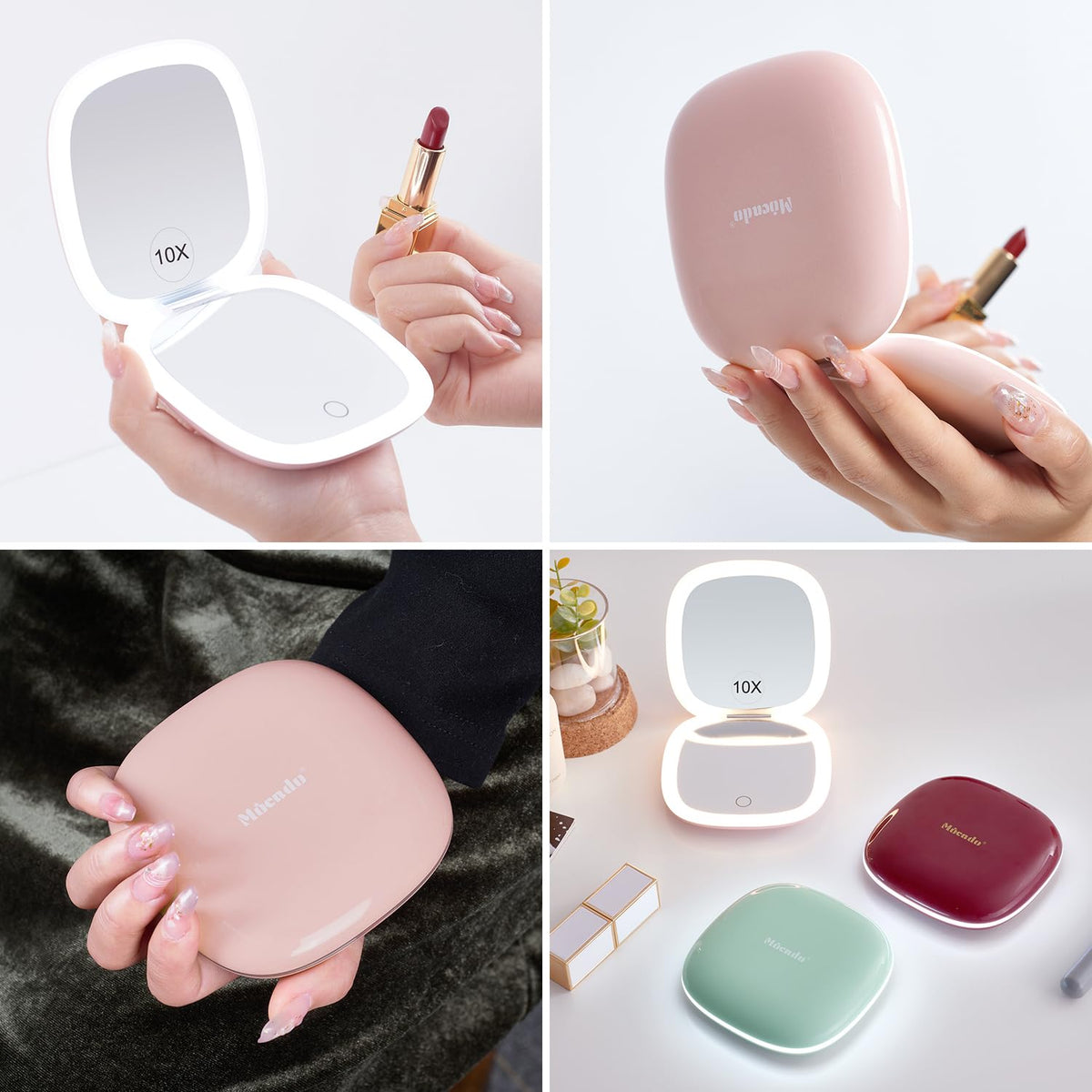 Mocado travel mirror with dimmable double-sided light for makeup