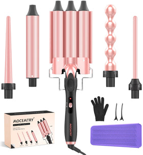 MOCEMTRY 5-in-1 wand set shown as complete kit for versatile styling options.