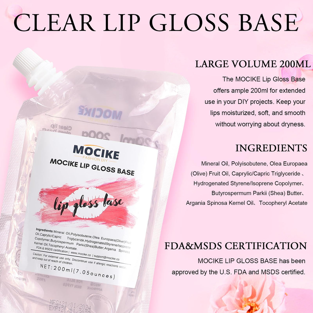 MOCIKE lip gloss tubes and stoppers organized for neat DIY batches.