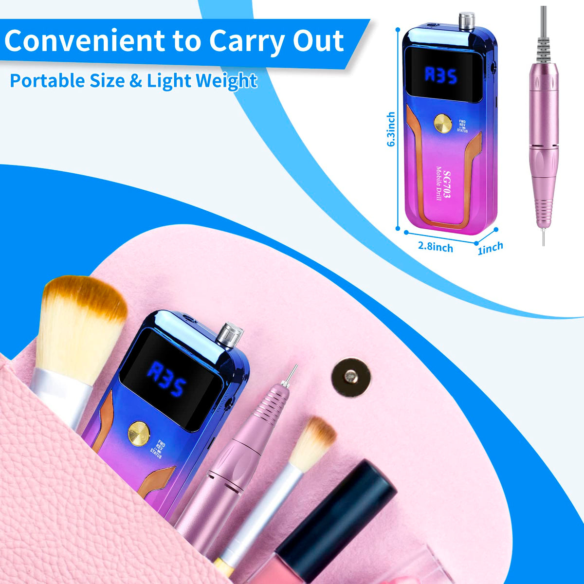 MOCOWIND cordless e-file with bits kit for shaping and finishing nails.