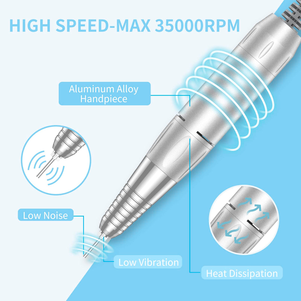 MOCOWIND cordless e-file with bits enabling versatile nail shaping and removal