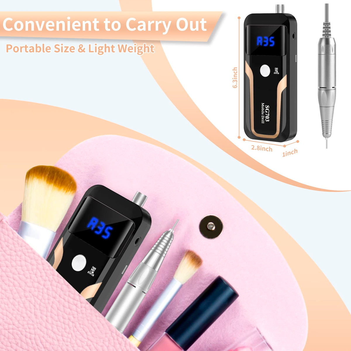 MOCOWIND cordless nail drill with aluminum handpiece offers steady, cool operation.