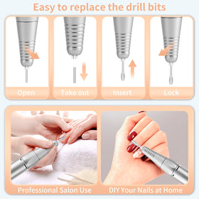 MOCOWIND kit includes 7 bits and 6 sanding bands for versatile nail work.