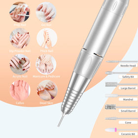 MOCOWIND rechargeable nail file battery powers extended sessions on the go.