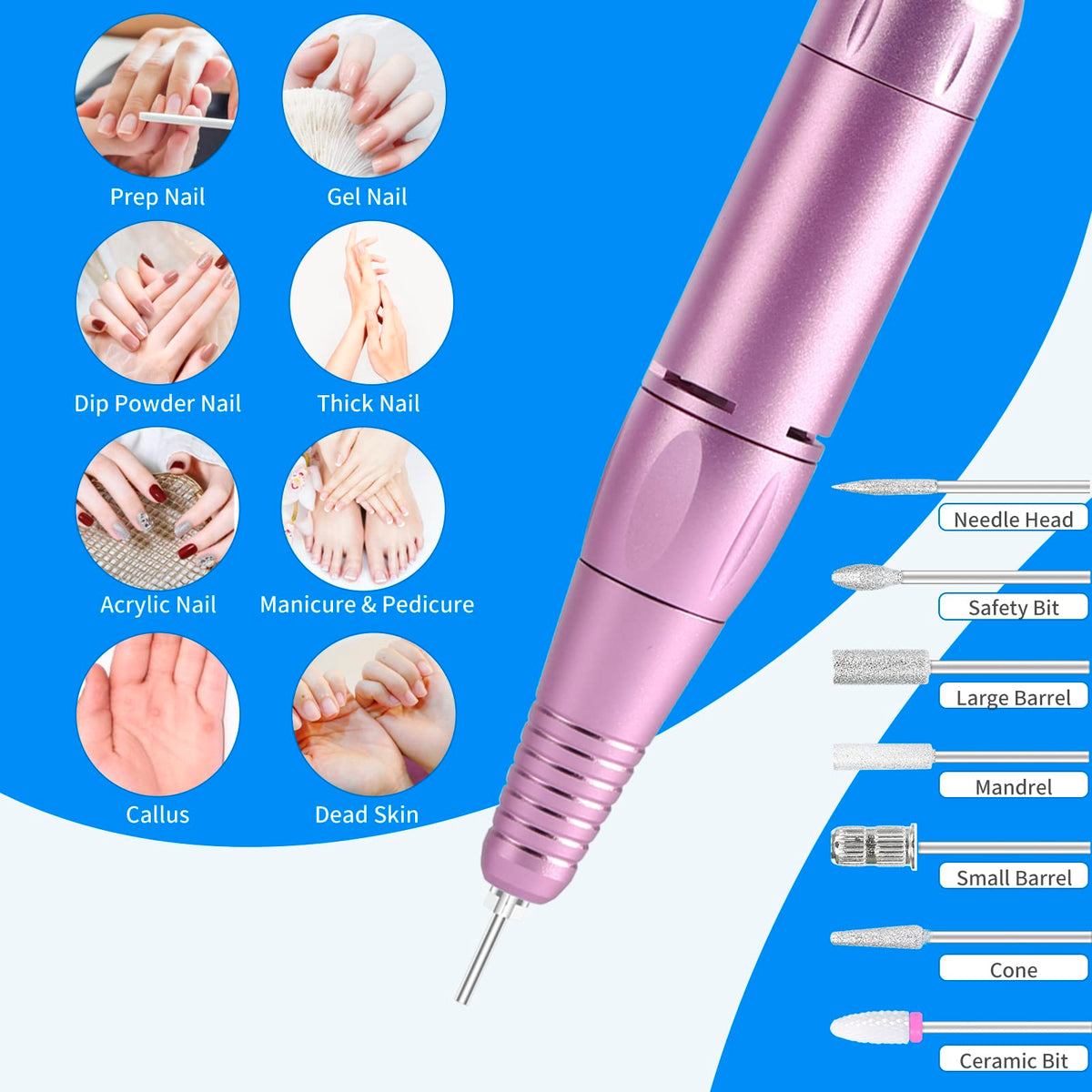 MOCOWIND rechargeable cordless nail file for long-lasting salon sessions.