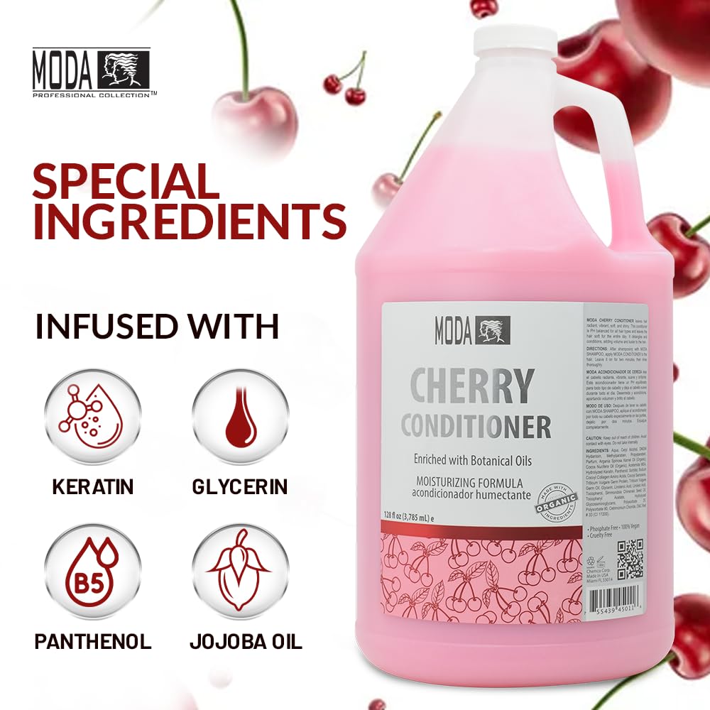 MODA Cherry Bulk Salon Conditioner hair care shine reveals a glossy finish