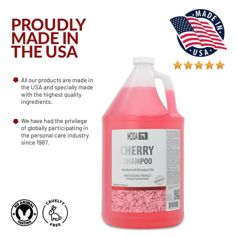 MODA Cherry Shampoo ingredients label highlights glycerin and keratin benefits