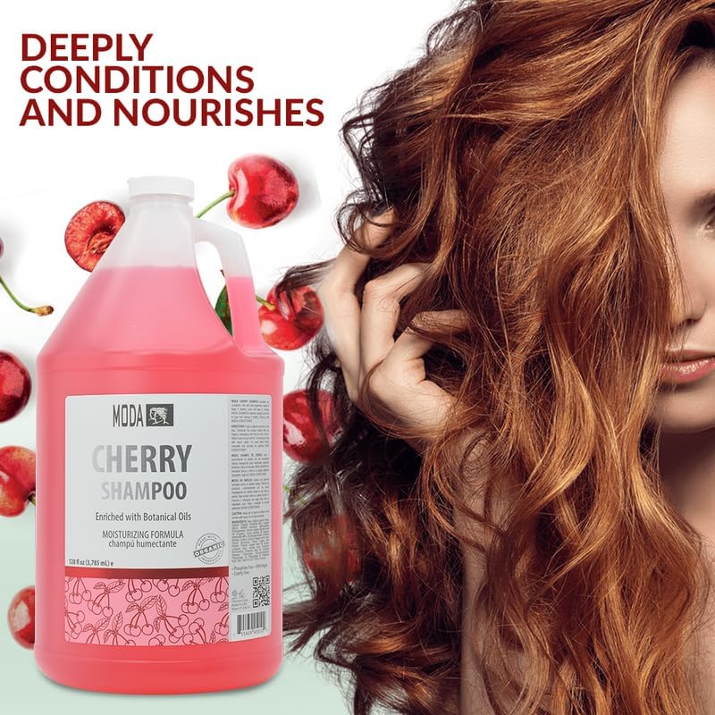 MODA Cherry Shampoo lather close-up delivering gentle cleansing and shine
