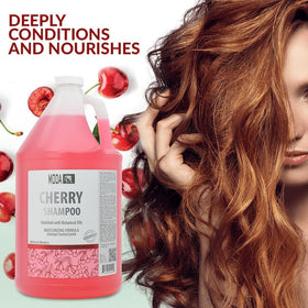 MODA Cherry Shampoo lather close-up delivering gentle cleansing and shine