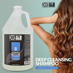 MODA Deep Cleansing Shampoo rich lather close-up, delivering thorough cleansing and a refreshed feel