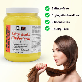 MODA deep-conditioning cream application image emphasizes nutrient-rich repair for strands.