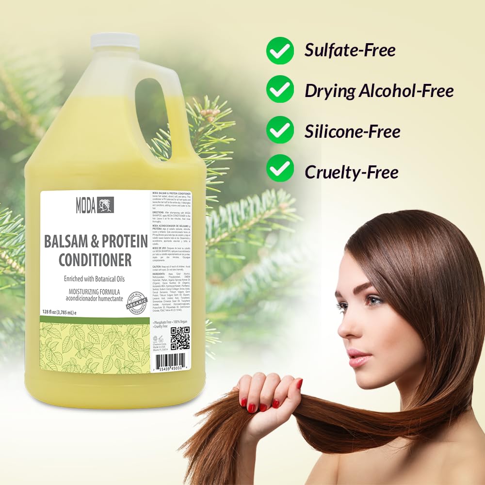 MODA Moisturizing Conditioner after-use hair appears soft, shiny, and voluminous.