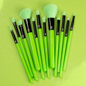 MODA Neon Green 12pc brush set ergonomic handle for precise makeup application