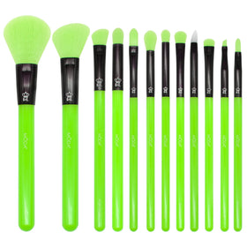 MODA Neon Green 12pc brush set front view, bold design and grip for easy access