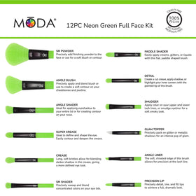MODA Neon Green 12pc brush set vegan filaments for cruelty-free routine