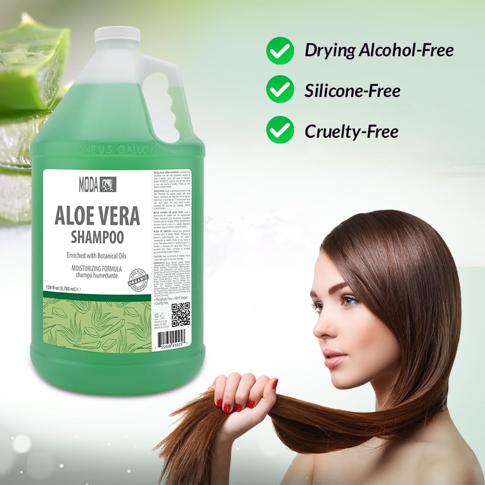 MODA Shampoo label closeup displays professional bulk packaging and clear ingredients