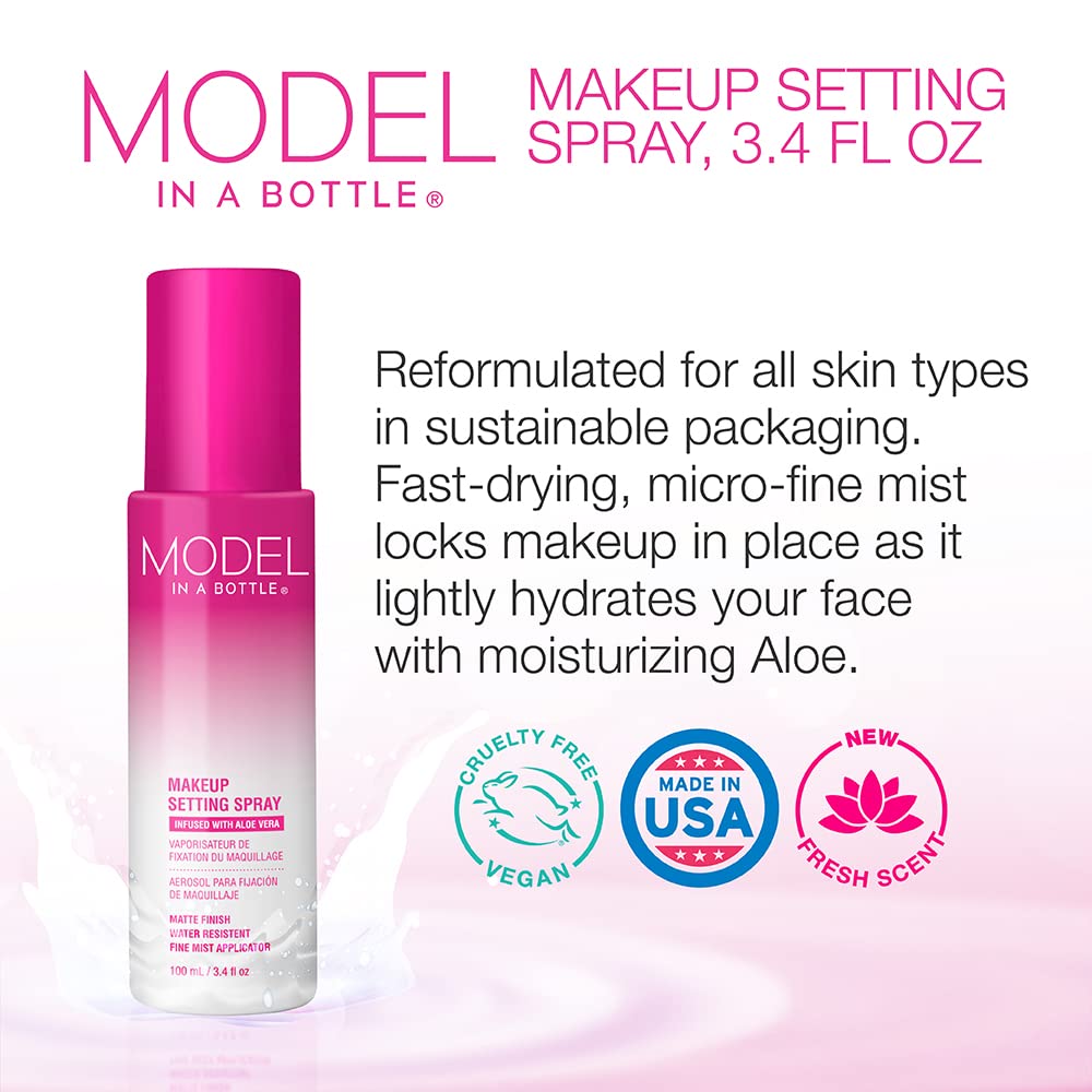 Model in a Bottle spray mist on skin for matte finish.
