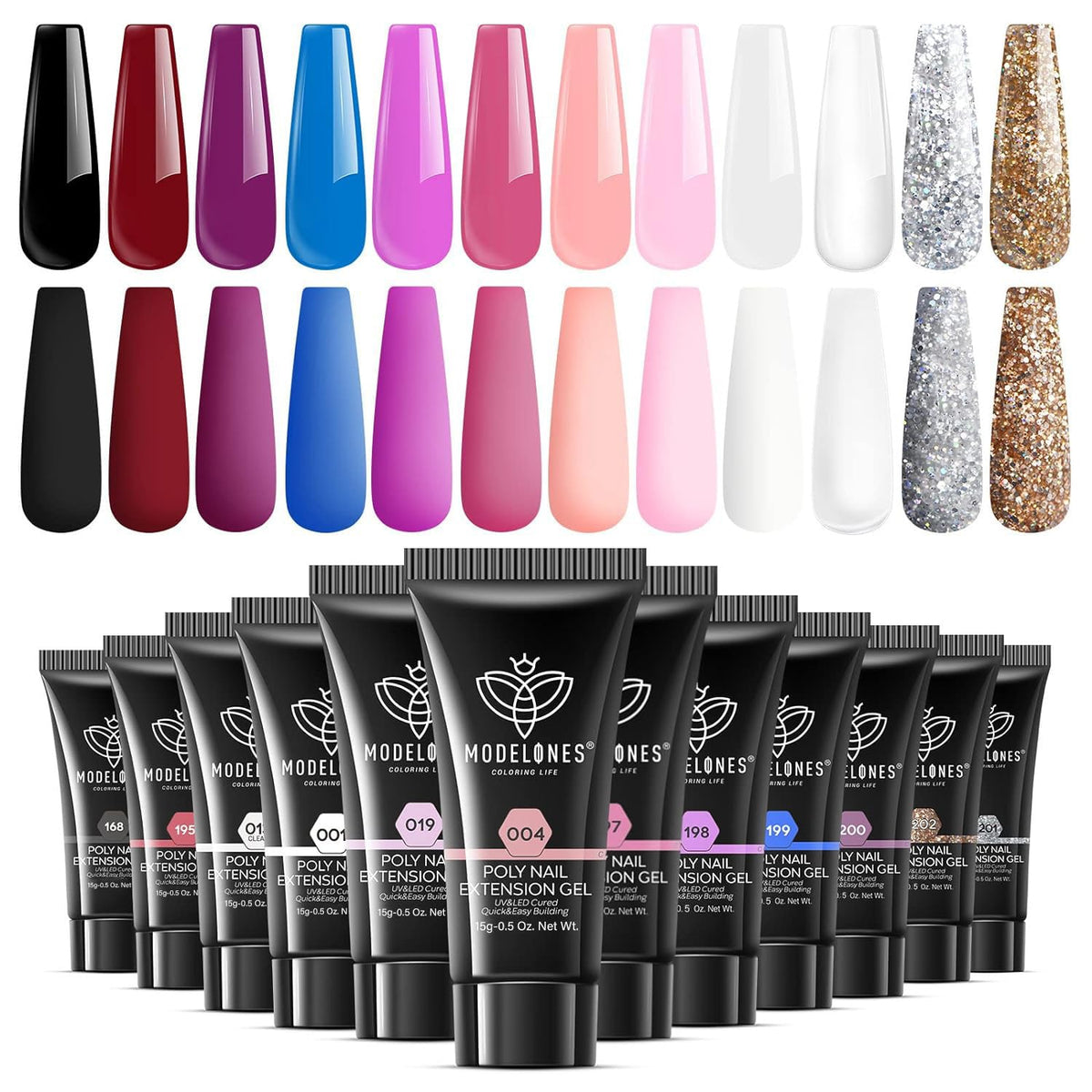 Modelones 12-color gel kit palette for versatile nail art options.