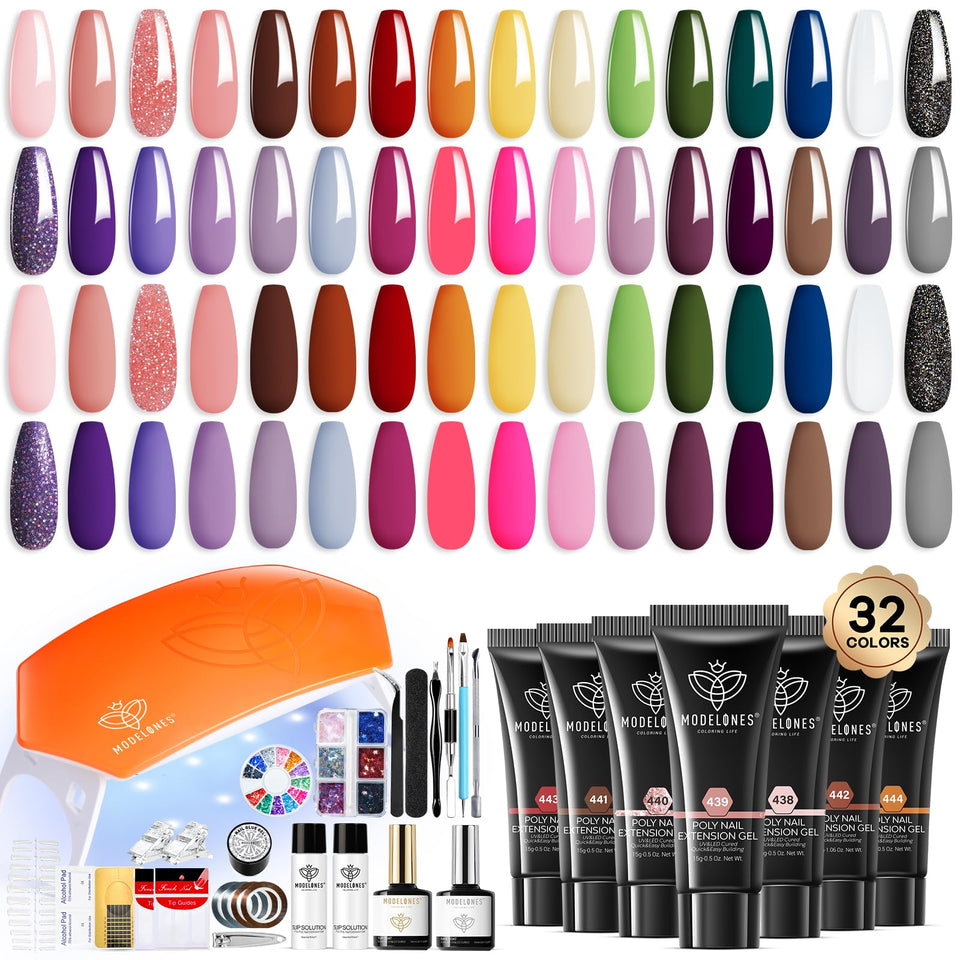 Modelones 133pcs poly extension kit contents with colors and tools for DIY nails