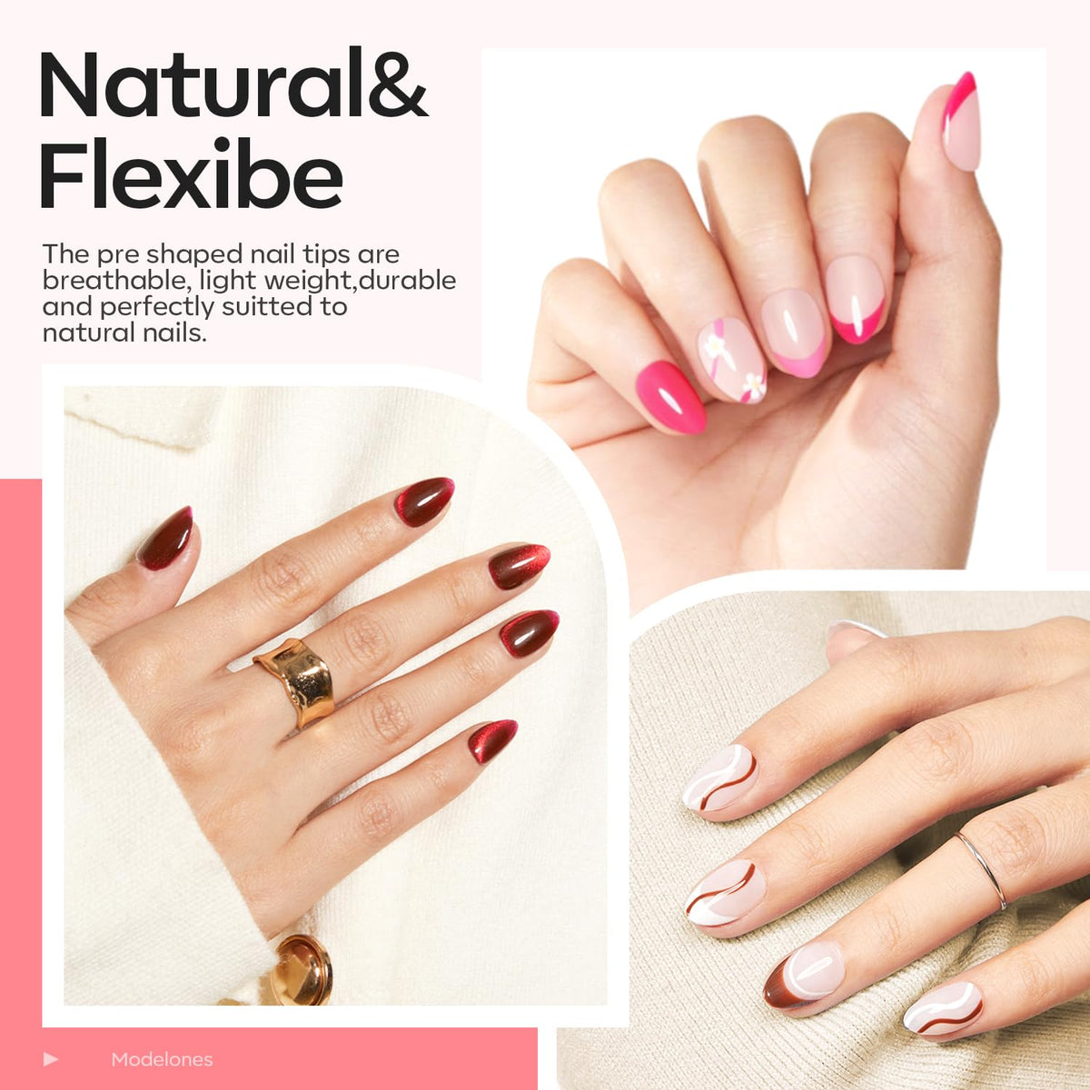Modelones 15 sizes short almond tips for precise nail fit
