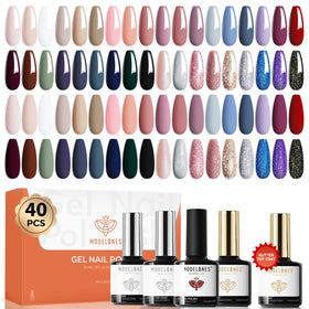 Modelones gel nail polish set showing 40-piece color variety for DIY manicures