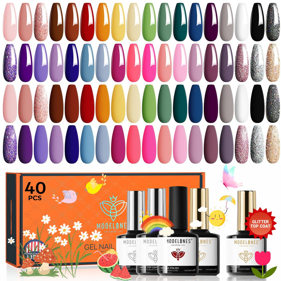 Modelones 40-piece gel nail polish set with colors for versatile manicures.
