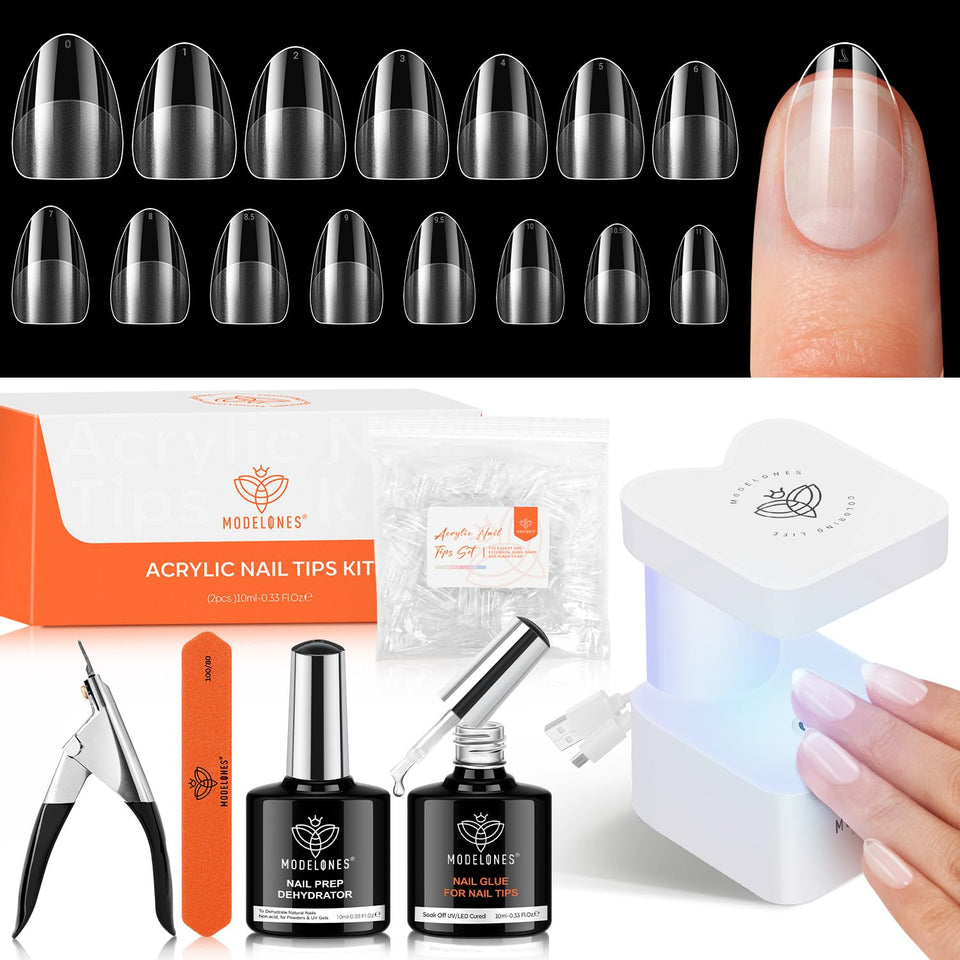 Modelones almond nail kit with short tips for salon-at-home manicures
