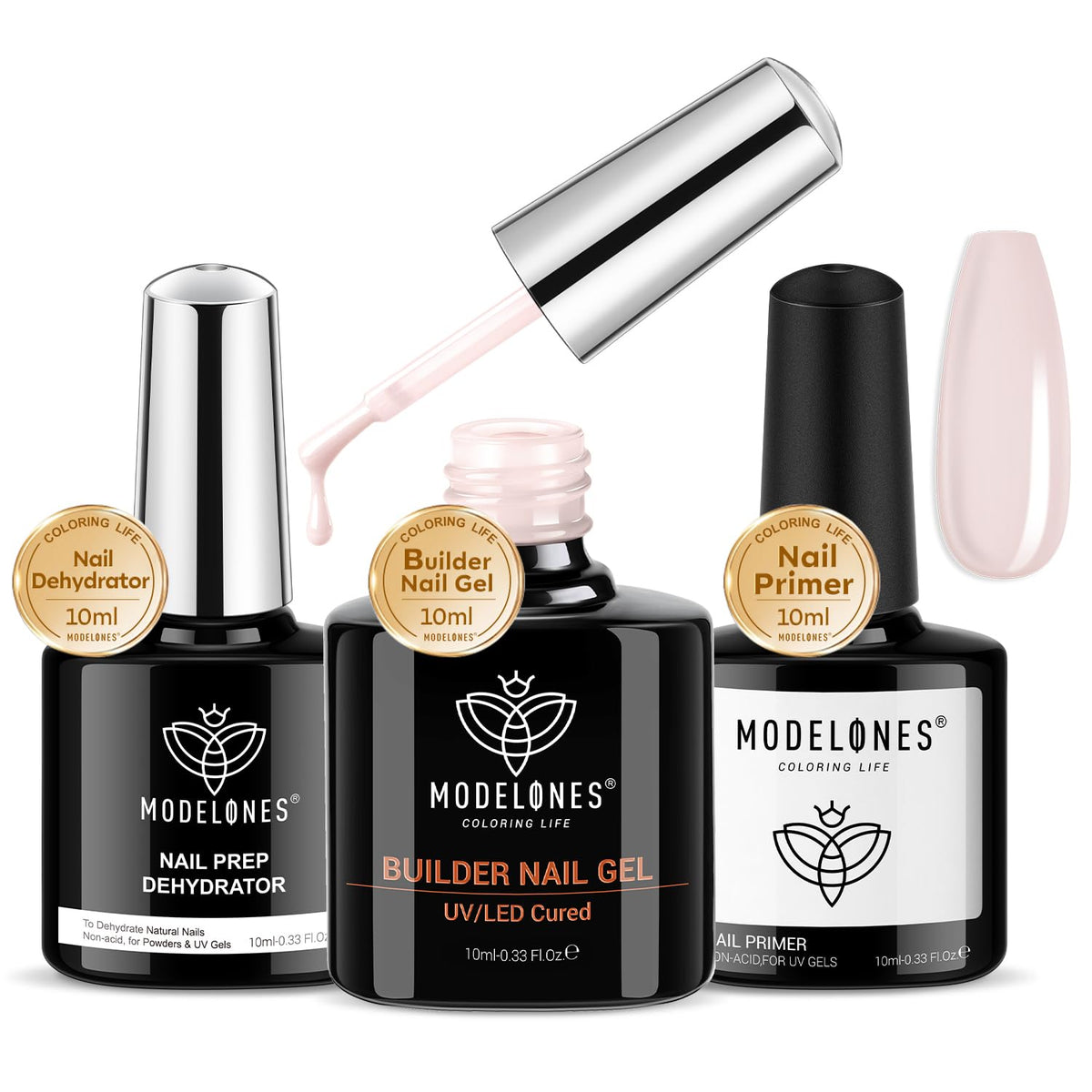 Modelones Cover Nude Builder Gel bottle for a smooth, durable base.