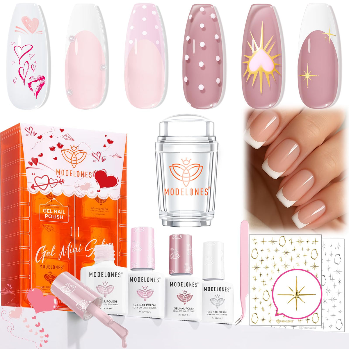 Modelones French Manicure Kit box with colors for home salon results.