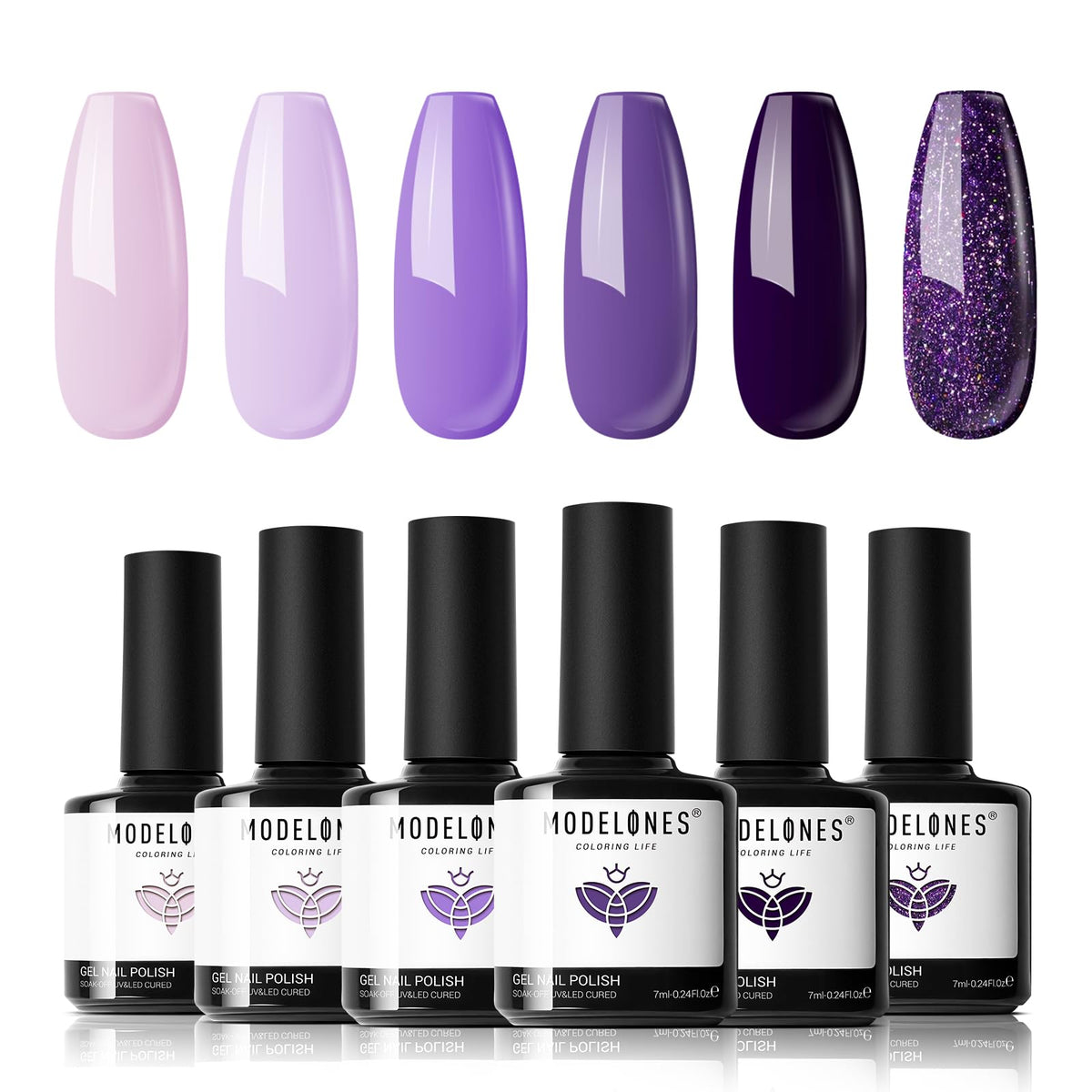 Modelones gel nail polish set purple 6 colors for at-home manicures