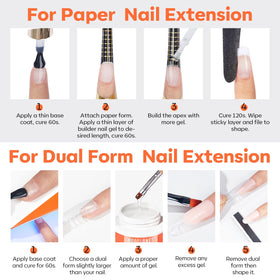 Modelones LED-cured nails with crystal-clear gel for lasting shine.
