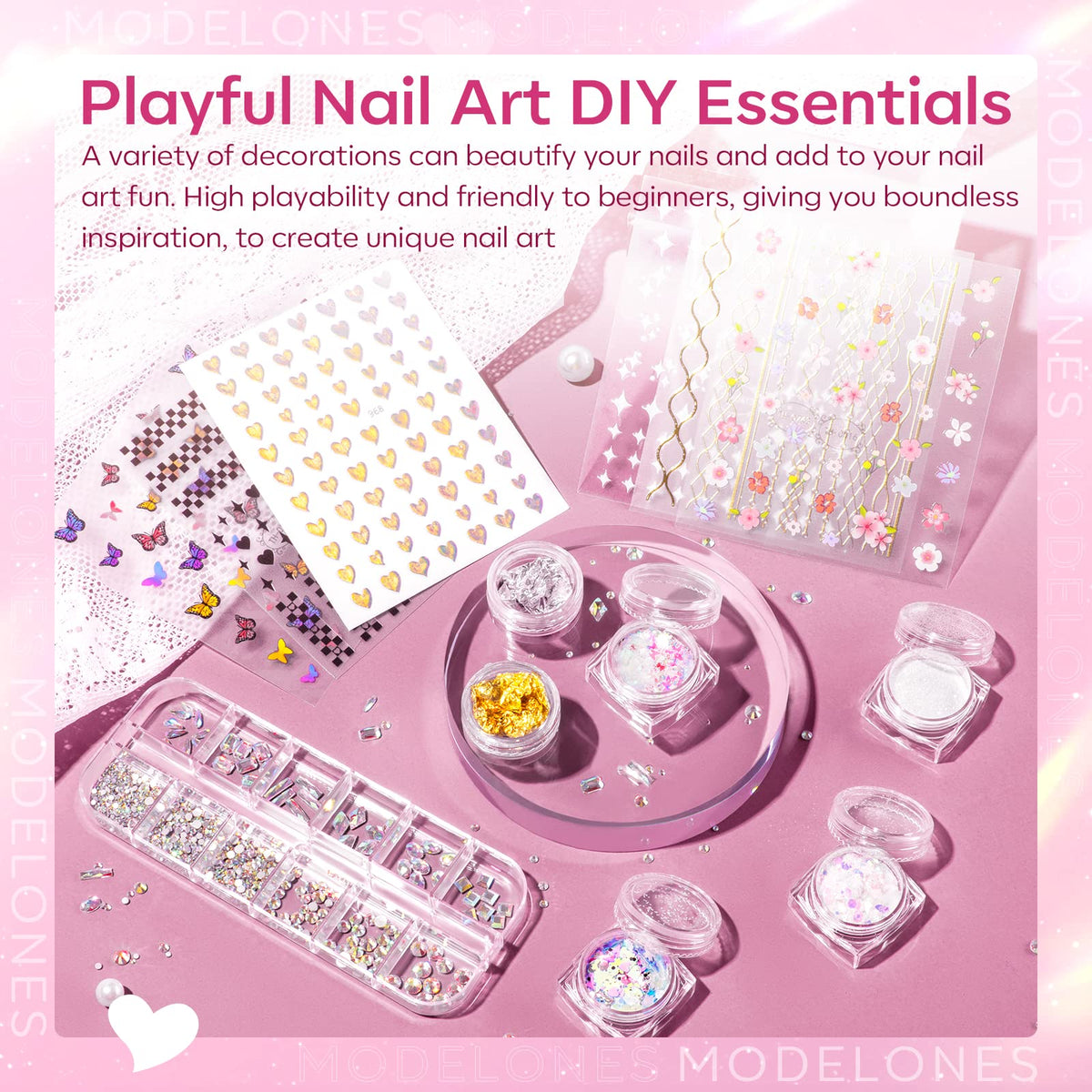 Nail art stickers provide quick embellishments for themed looks.