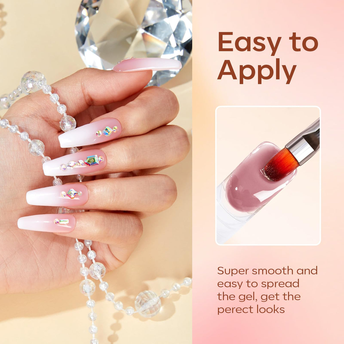Modelones nail extensions in progress for a DIY home manicure.