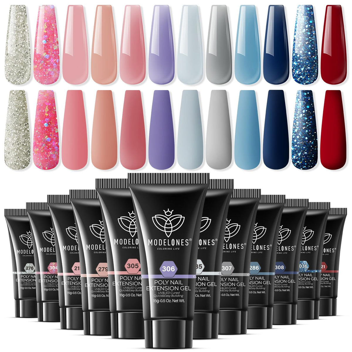 Modelones poly extension gel 12 colors collection for versatile nail art