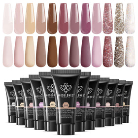 Modelones poly extension gel kit with 12 pink nude tones for versatile at-home nail art.