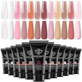 Modelones Poly Gel 12 Colors Nude Pink set shown for at-home salon-quality nails.