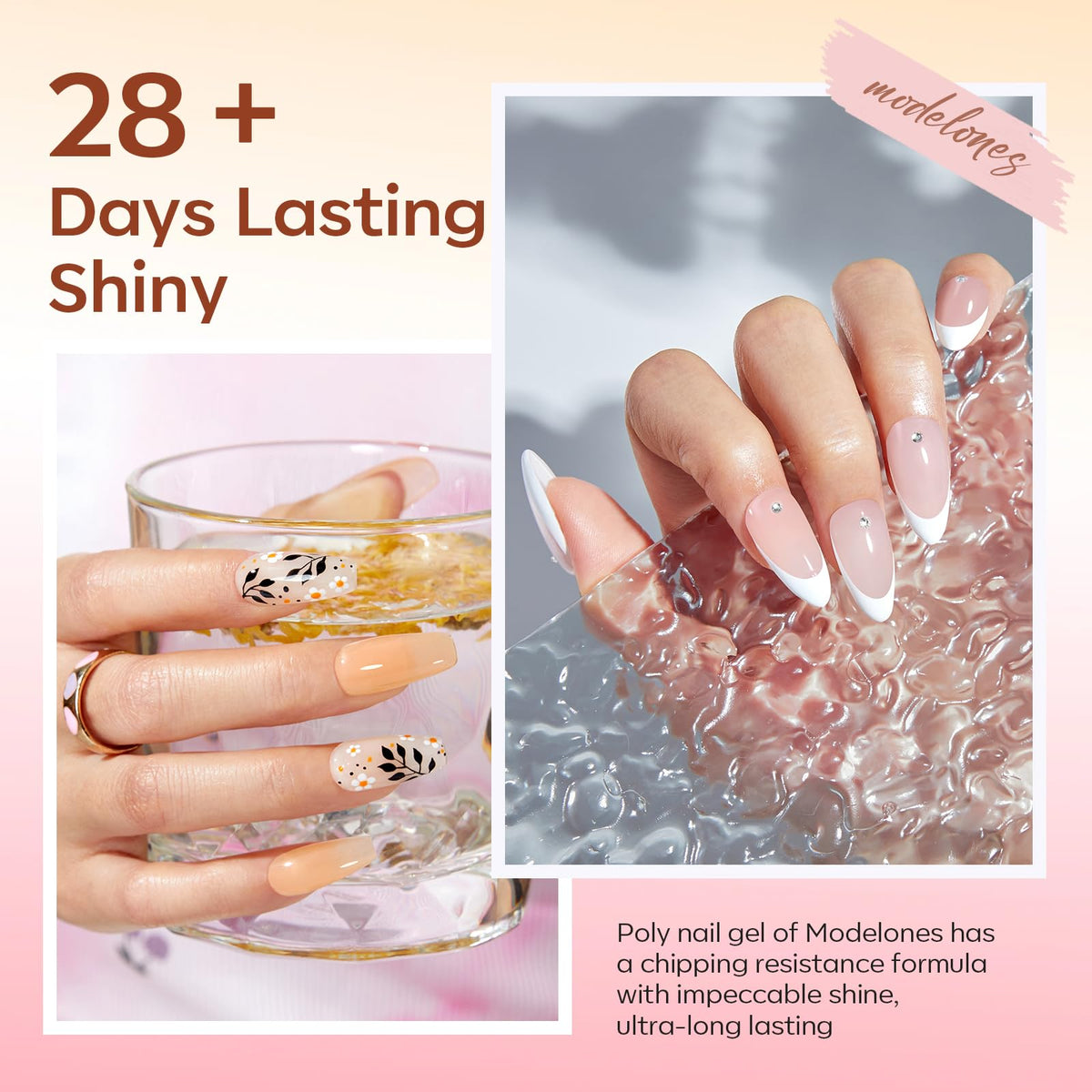 Modelones poly gel being cured under a nail lamp for quick setting.