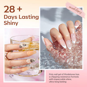 Modelones poly gel being cured under a nail lamp for quick setting.