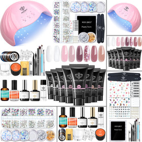 Modelones poly nail gel kit with eight rosy pink colors for salon-quality at-home manicures.