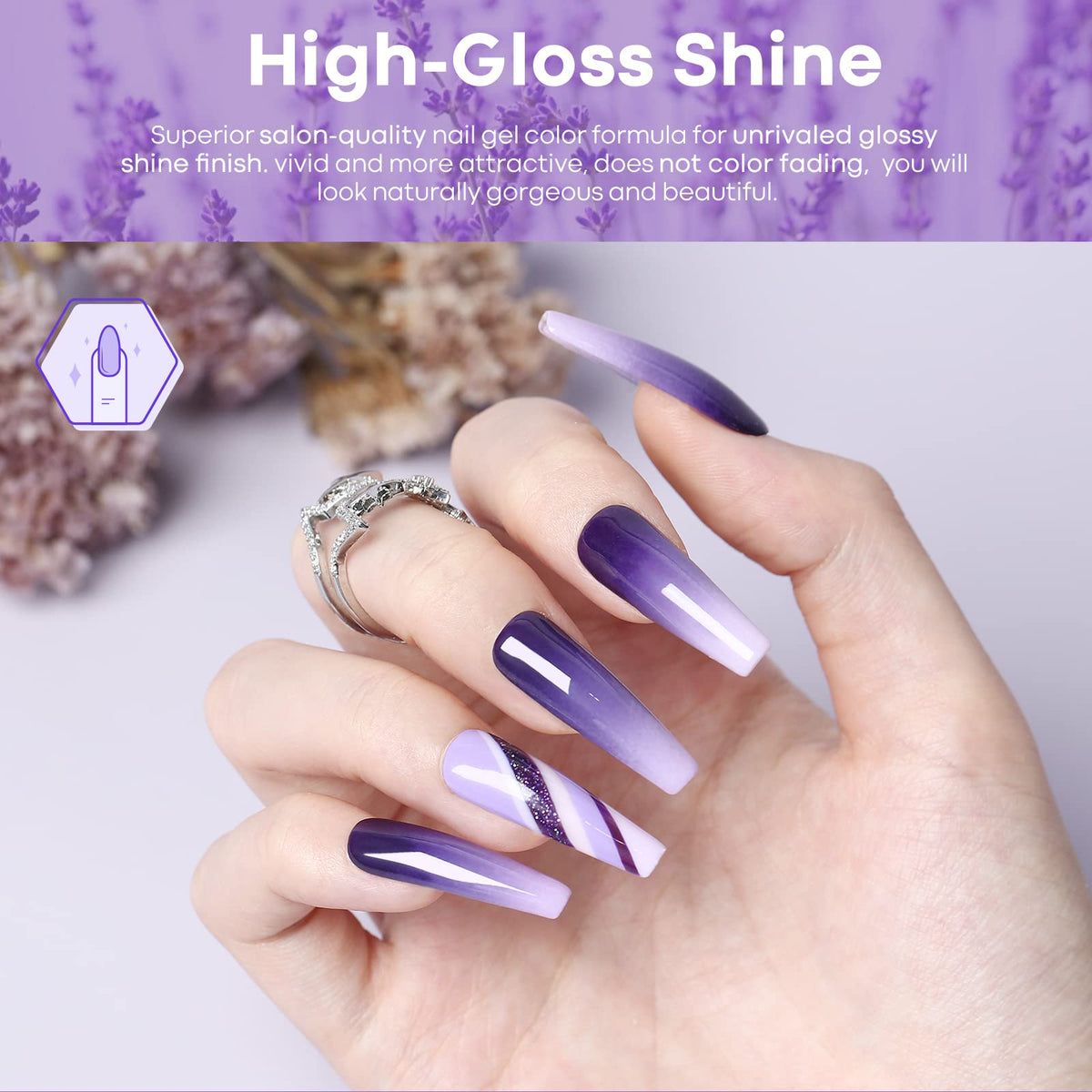 Modelones purple glitter gel polish bottle close-up showing shimmer