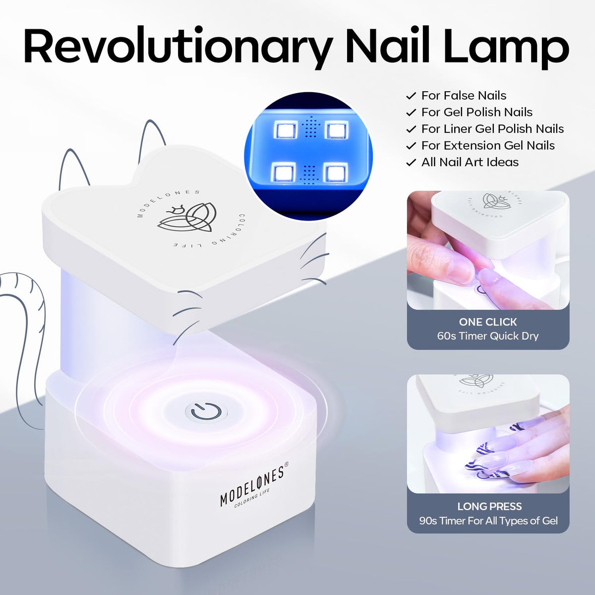Modelones X Nail Gel Kit compact UV/LED lamp ready for fast curing.